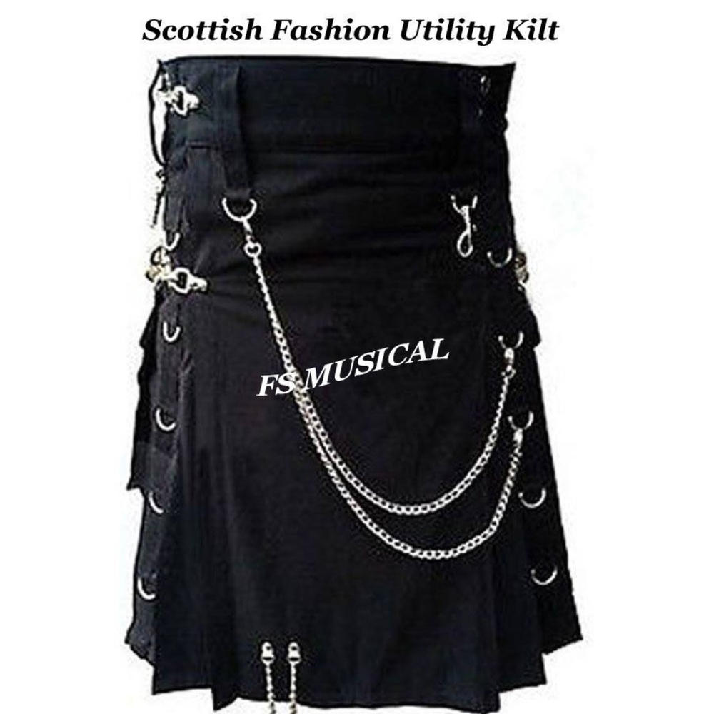 Utility Kilt Custom Handmade 100% Black Cotton